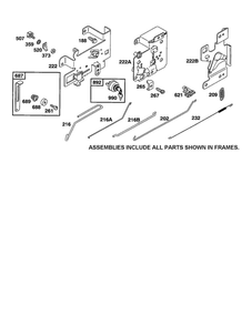 Control Bracket Diagram and Parts List for 28B700-28B799 0001-0008-0009 Briggs and Stratton Engine